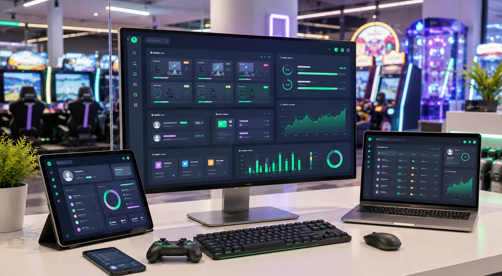 Illustrative game center management dashboard